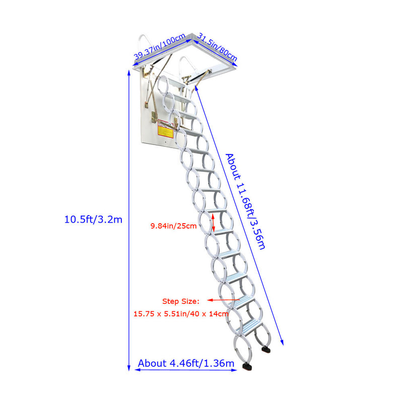 White Attic Pull Down Ceiling Ladder Stairs