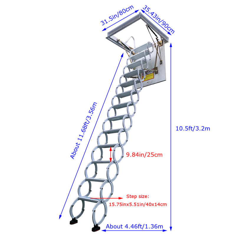 White Attic Pull Down Ceiling Ladder Stairs