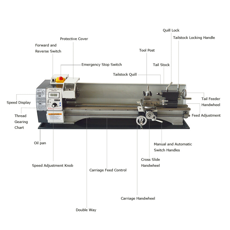 WM210V Inch Precision Metal Bench Lathe 1100W