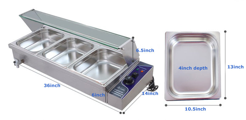 3-Well Commercial Bain-Marie Buffet Food Warmer