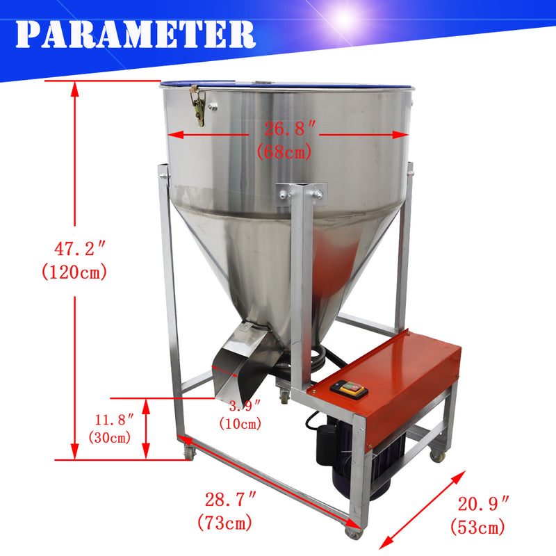 100kg/220Lbs SS Feed Mixer Granular Plastic Food Powder Mixer