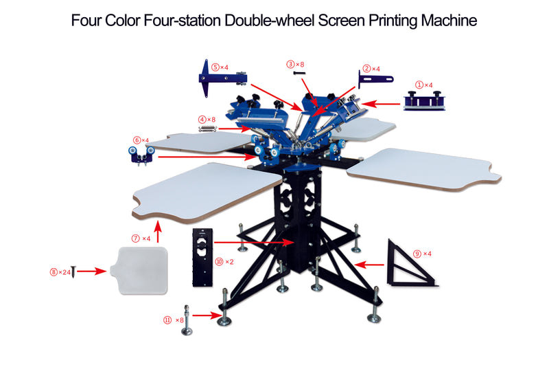 4-4 Machine de sérigraphie à double roue Presse à sérigraphie Équipement de bricolage T-shirt 