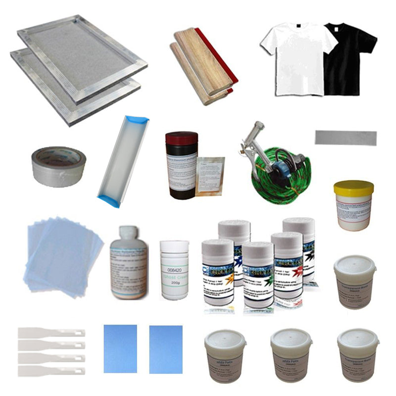 Kit de matériaux d'impression sérigraphique 1 couleur cadre d'écran étiré/raclette/cadres spatules 