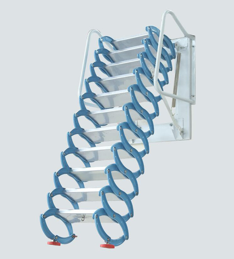 Escaliers d'échelle de mur de grenier bleu-blanc