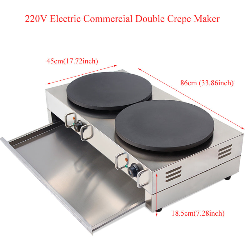 220V Électrique Double Crêpière Machine Non Bâton pour Pancake Pan Griddle 