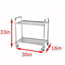 Chariot utilitaire de cuisine commercial à 2 tablettes en acier inoxydable avec 4 roulettes 