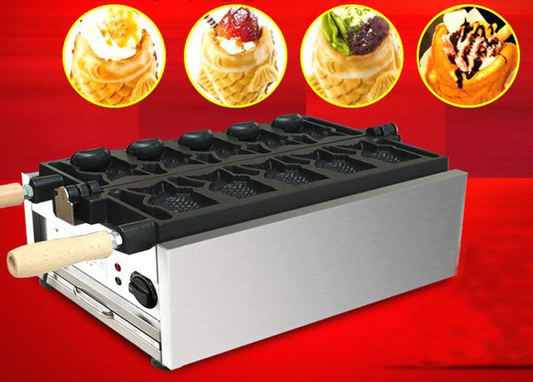 110V électrique japonais bouche ouverte crème glacée Taiyaki fabricant poisson Type gaufre friteuse Machine (article