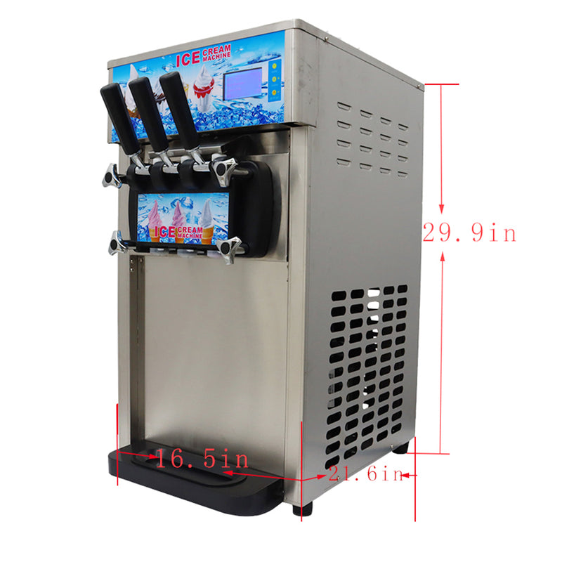 Machine à Crème Glacée Commerciale 1200W Machine à Crème Glacée Molle Affichage LCD Machine à Crème Glacée Sorbet/Yaourt Glacé/Gelato/avec 3 Saveur 110V 