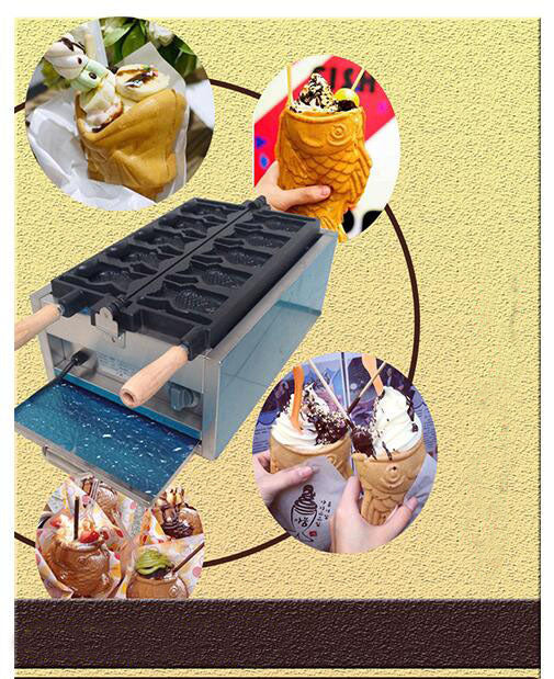 110V électrique japonais bouche ouverte crème glacée Taiyaki fabricant poisson Type gaufre friteuse Machine (article