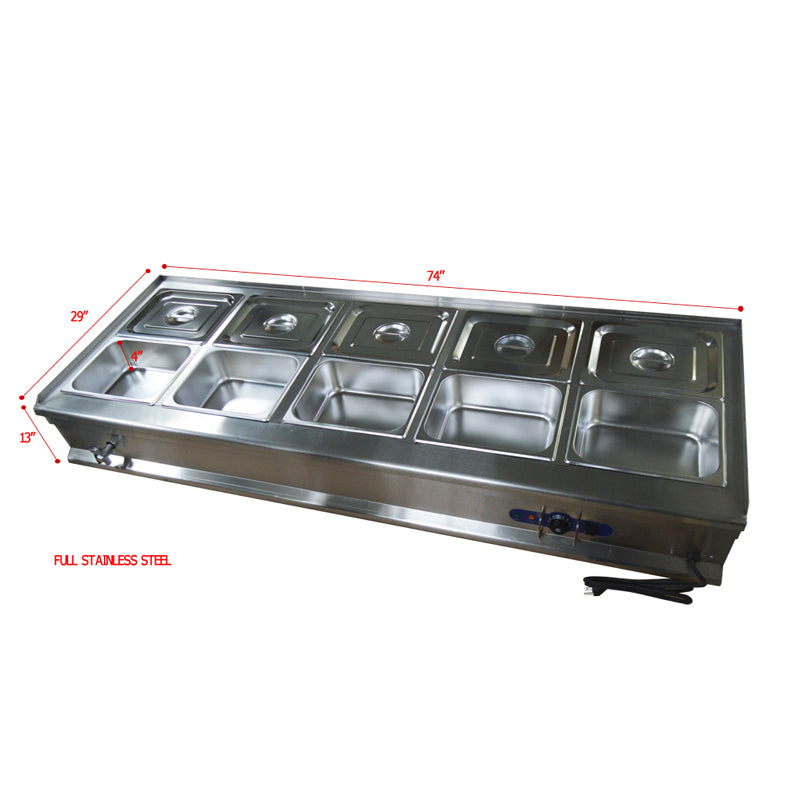 10 casseroles Bouilloire Bain-Marie Buffet Chauffe-plats Vapeur Table 71 × 26 × 11 pouces 1800W 